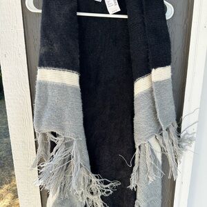 Maurices Black and Gray Fringed Vest Cardigan